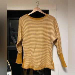 Mustard colored ribbed dolman sleeve sweater